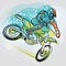 Motorcyclist ride motocross on graphics background, vector image