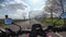 Motorcyclist riding on the Highway. View from behind the wheel of a motorcycle. POV