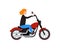 Motorcyclist riding on red motorbike at city road a vector illustration.