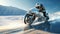Motorcyclist Riding on Snowy Terrain