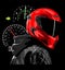 motorcyclist with speedometer background