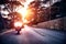 Motorcyclist in sunset light