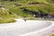 Motorcyclist turning on Transfagarasan winding road