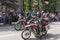 Motorcyclists of fire patrol of the Ministry of Emergency Situations on parade in honor of the 69th anniversary of the Great