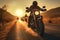 Motorcyclists ride into the sunset, a camaraderie of friends cruising
