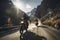 motorcyclists riding on a scenic mountain road. AI Generated