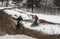 Motorcyclists training on a winter race track