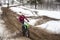 Motorcyclists training on a winter race track