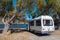 Motorhome camper at Lake Pearson / Moana Rua Wildlife Refuge, New Zealand