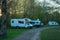 Motorhome campers parked in a  camp in early spring