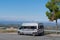 Motorhome campervan with view of Spanish countryside and Falset village Priorat region Catalonia Spain