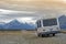 Motorhome on Mount Cook Road along the Tasman River leading to Aoraki / Mount Cook National Park