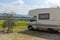 Motorhome parked next to an Italian vineyard