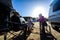 Motorhome RV or campervan is parked on a beach