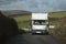 Motorhome travels through English countryside