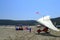 Motorized hang glider on the beach