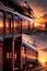 Motorized Trains Gliding Along the Rails, Enveloped by the Radiant Colors of a Breathtaking Sunset. AI generated