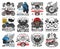 Motorsport racing, bikers club and service icons