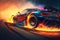 motorsport sports Racing Car with Wheels on Fire Extreme Racing, generative ai
