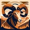 Mouflon head with horns. Vector illustration in retro style. Generative AI