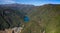 Mounains Lagoon Embalse Bullileo en region Maule, Chile. Aerial drone view