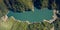 Mounains Lagoon Embalse Bullileo en region Maule, Chile. Aerial drone view