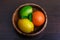 Mound citrus in wooden plate macro