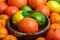 Mound citrus in wooden plate macro