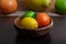 Mound citrus in wooden plate macro
