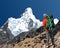 Mount Ama Dablam with hiker, mountain vector illustration