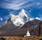 Mount Ama Dablam with stupa near Pangboche village