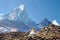 Mount Ama Dablam with stupa near Pangboche village and beautiful