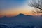 Mount Ararat and a lonely tree. Beautiful fiery sunrise