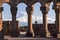 Mount Ararat and the ruins of the Zvartnots Cathedral in Yerevan, Armenia.