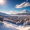 Mount Ararat (Turkey) at 5,137 m viewed from Yerevan, Armenia. This snow-capped dormant compound volcano consists of