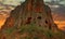 Mount Arbel at sunset. Arbel Cliff. Cave Fortress. Low Galilee, Israel. Panoramic view