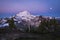 Mount Baker, full moon, sunrise, Washington state