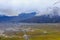 Mount Bromo in eruption, white smoke covered the mountain peak, Indonesia