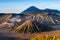 Mount Bromo volcano & x28;Gunung Bromo& x29; during sunrise from viewpoint on Mount Penanjakan, in East Java, Indonesia..