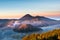 Mount Bromo volcano & x28;Gunung Bromo& x29; during sunrise from viewpoint on Mount Penanjakan, in East Java, Indonesia