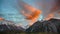 Mount Cook in the morning, fast-moving beautiful clouds and twilight skies in time-lapse photography at Mount Cook National Park