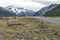 Mount Cook Road (State Highway 80) along the Tasman River leading to Aoraki / Mount Cook National Park and the village