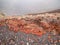 Mount Etna volcanic rocks in red iron formations. Sicily, Italy