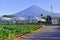 Mount Fuji as viewed from rural town in Japan