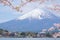 Mount Fuji from lake Kawaguchiko with cherry blossom in Yamanashi, Japan