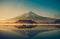 Mount fuji at Lake kawaguchiko,Sunrise , vintage