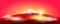 Mount Fuji at sunrise. Fuji against the red sky and the rising sun