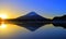 Mount Fuji of sunrise from Lake`Shojiko` Japan