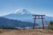 Mount Fuji with Torii gate of Asama Shrine in Kawaguchiko, Japan