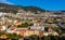 Mount Gros Alpes hills with Paillon river valley, Mont Boron and Riquier district seen from Cimiez district of Nice in France